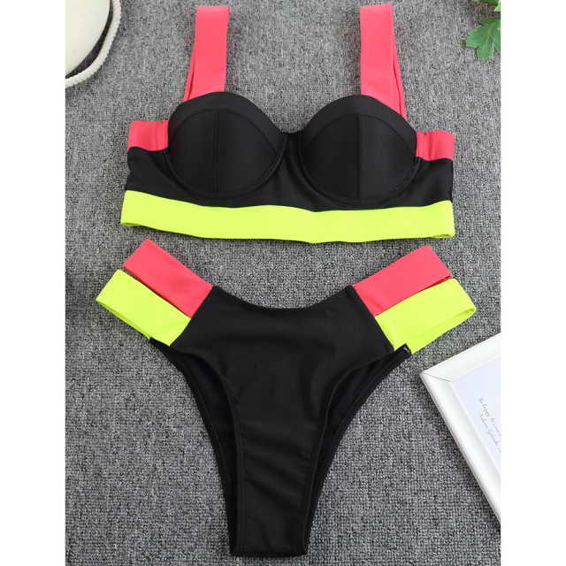 Black Contrast Push-up Bikini Set TQK610232-2