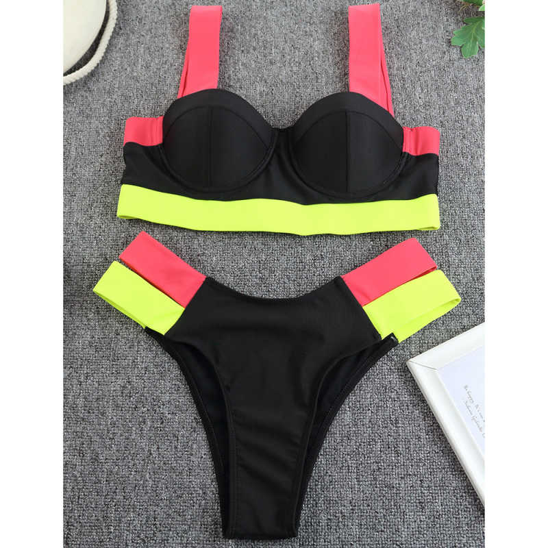 Black Contrast Push-up Bikini Set TQK610232-2