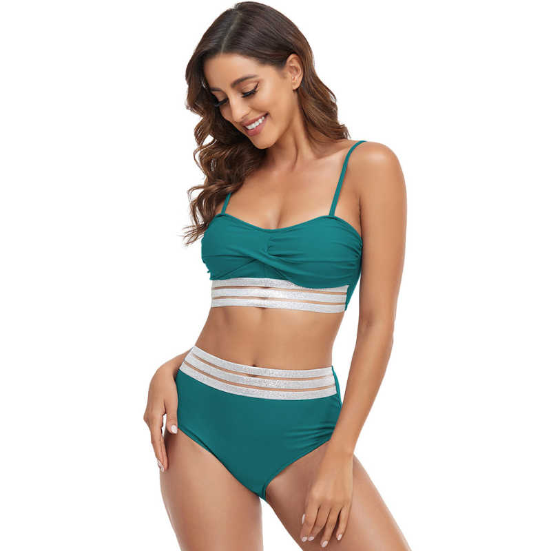 Aquamarine Twist Front Splicing 2pcs Bikini Set TQK610271-45