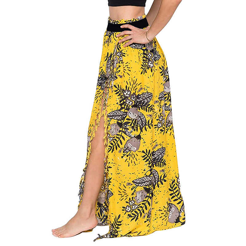 Yellow Printed Tassel Split Beach Skirt TQS360010-7