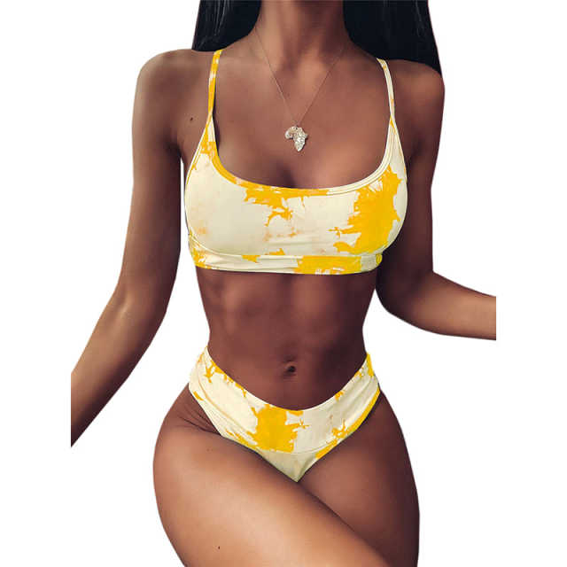 Yellow Two-piece Tie Dye Bikini TQK610175-7