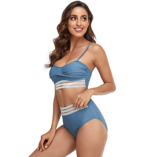 Pewter Twist Front Splicing 2pcs Bikini Set TQK610271-43
