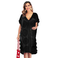 Black Mesh Embroidery Beach Cover up TQK650035-2