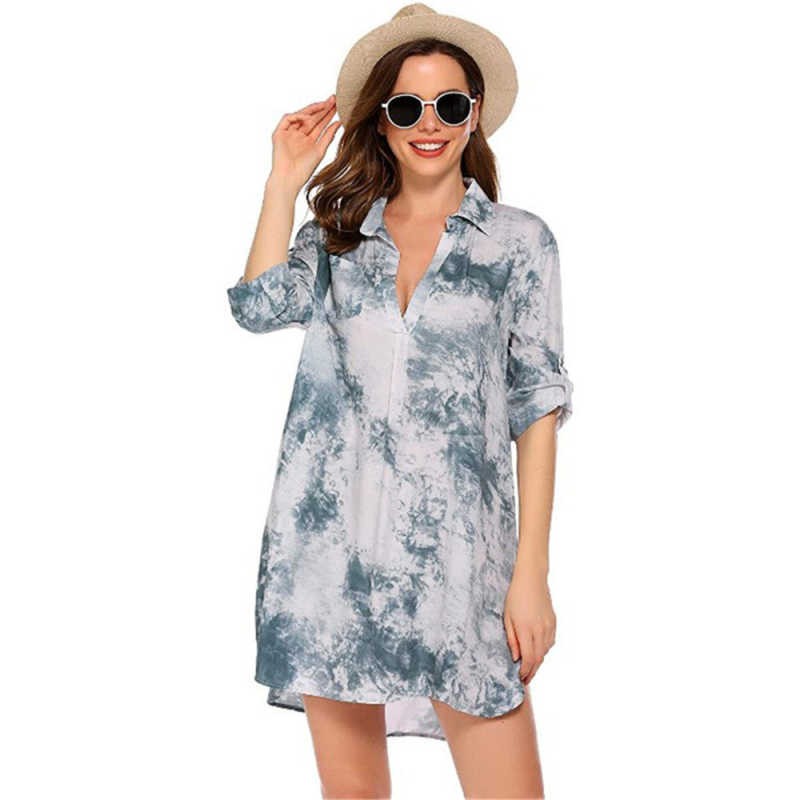 Gray Print Shirt Style Beach Cover Dress TQK650072-11