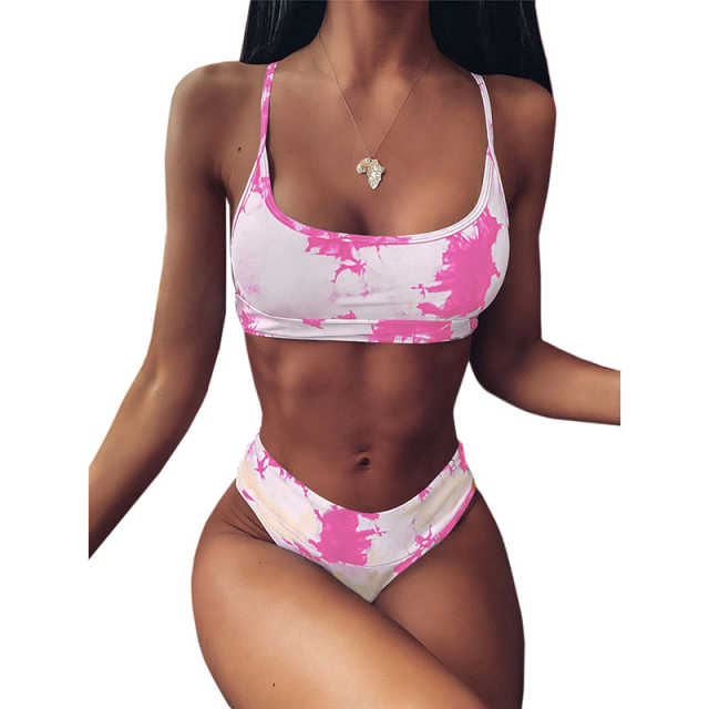 Pink Two-piece Tie Dye Bikini TQK610175-10