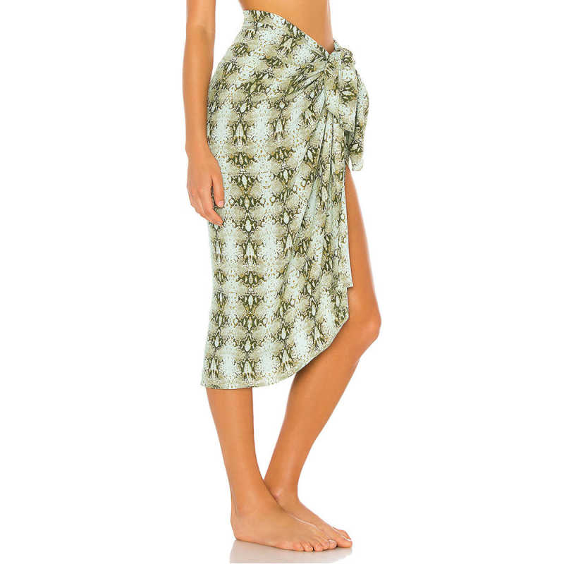 Khaki Snake Print Chiffon Beach Wrap Skirt TQK650083-21