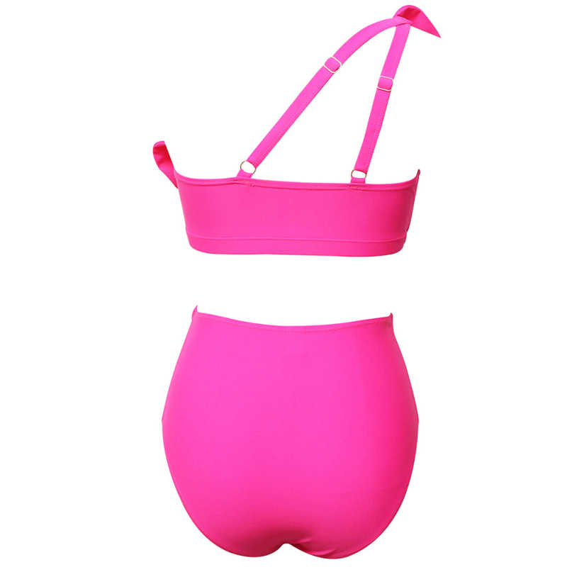 Rosy One Shoulder Ruffle Bikini Swimwear TQK610299-6
