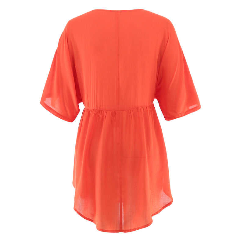 Orange V Neck Casual Beach Dress TQK310241-14