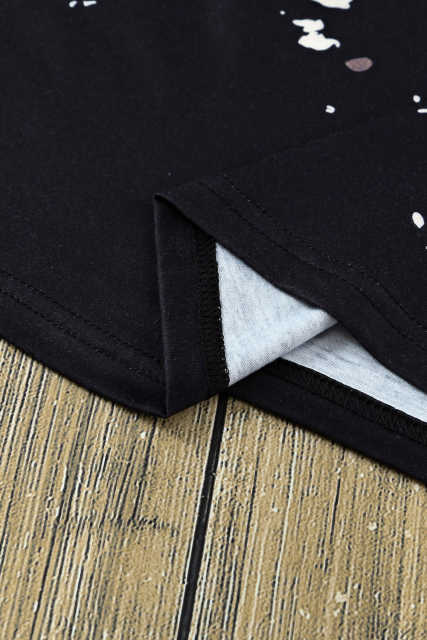 Black Blank Apparel- Bleached Dyed Print O-neck Graphic T Shirt LC25220612-2