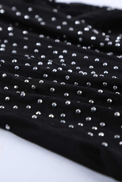 Black Mesh Silver Studded Mock Neck Bodysuit LC32211-2