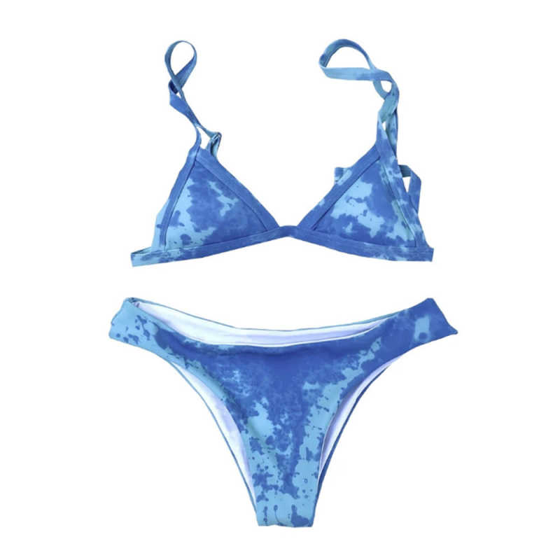 Blue Tie Dye Discoloration Bikini Set TQK610176-5