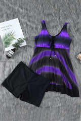 Purple Tie Dye Ombre Swimdress Tankini Set LC411706-8