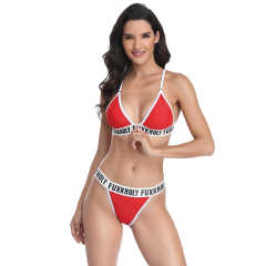 Red Letters Print Bandage Bikini Set TQK610204-3