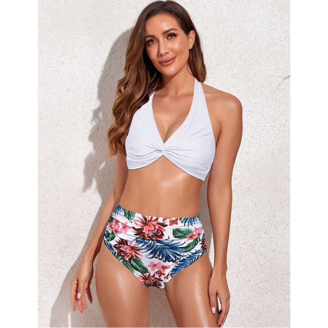 White Front Twist Halter Bikini Swimsuit TQK610321-1