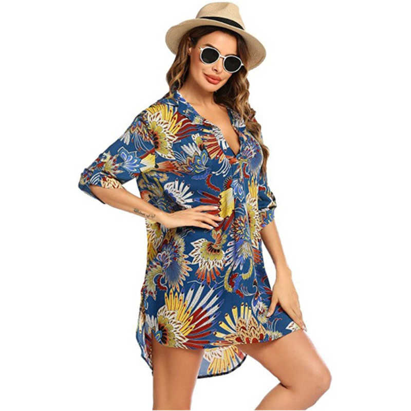 Multicolor Print Shirt Style Beach Cover Dress TQK650072-29