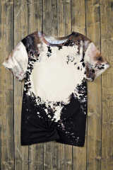 Black Blank Apparel- Bleached Dyed Print O-neck Graphic T Shirt LC25220612-2