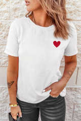 White Valentines Heart Pattern Embroidery T Shirt LC25219543-1
