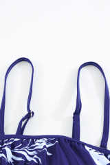 Blue Floral Pattern Strapless Tankini Set LC414353-5