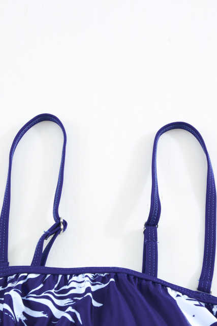 Blue Floral Pattern Strapless Tankini Set LC414353-5