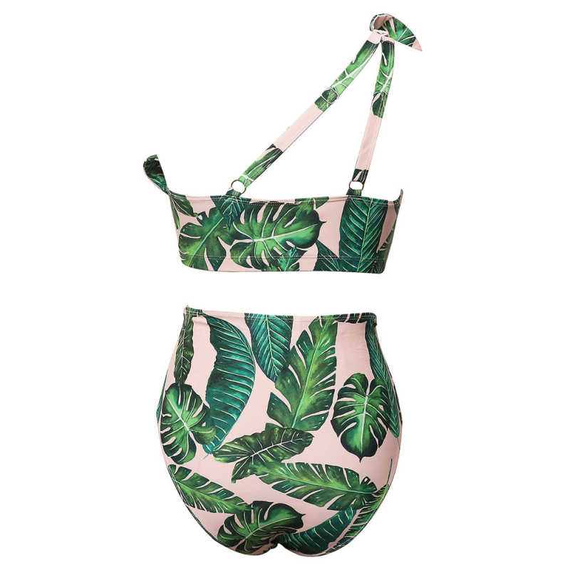 Green Printed One Shoulder Ruffle Bikini Swimwear TQK610299-9