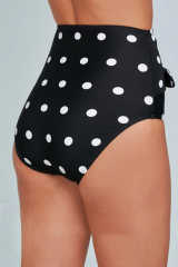 Black Polka Dot Print Front Tie High Waist Bikini Bottoms LC472107-2