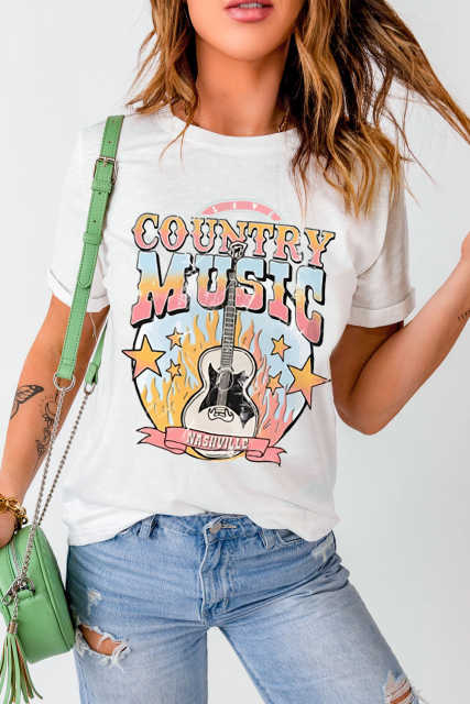 White COUNTRY MUSIC NASHVILLE Graphic Tee LC25220128-1