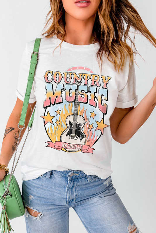 White COUNTRY MUSIC NASHVILLE Graphic Tee LC25220128-1