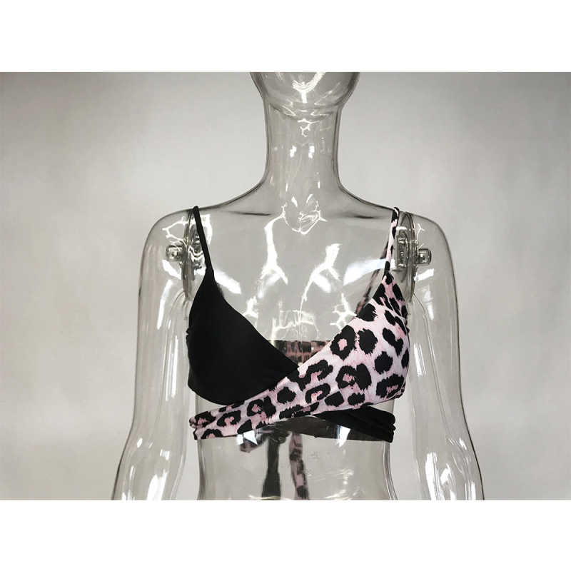 Leopard Printed Splice Black Cut-out Bikini Set TQK610259-20
