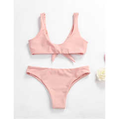 Pink Solid Front Tie Bikini Swimwear TQK610307-10