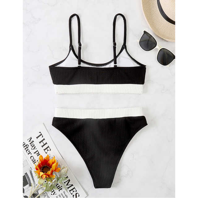 Black Splice Yellow 2 Piece Bikini Set TQK610268-2