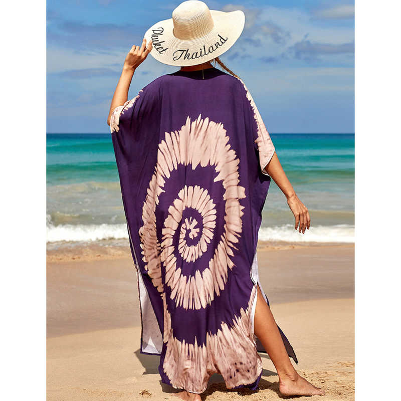 Purple Graffiti Loose Beach Kimono Dress TQK650096-4