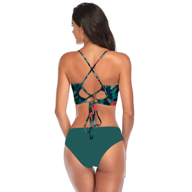 Flamingo Dark Green Hollow Out Bikini Set TQK610188-36