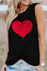 Black Valentine Heart Print Loose Crew Neck Tank Top LC2565322-2