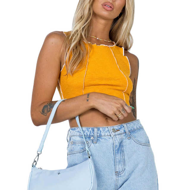 Yellow Cotton Blend Sleeveless Crop Tank TQK250135-7
