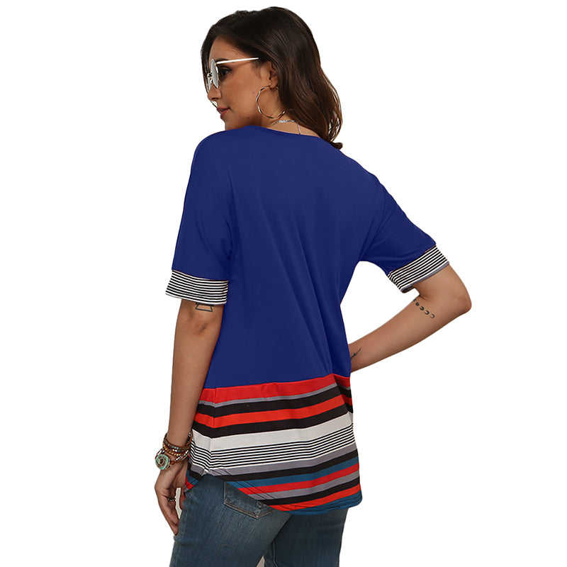 Blue Spliced Multicolor Stripe Tunic Top TQS210033-5