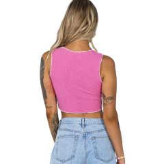 Pink Cotton Blend Sleeveless Crop Tank TQK250135-10
