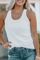 White Scoop Neck Basic Solid Tank Top LC256372-1