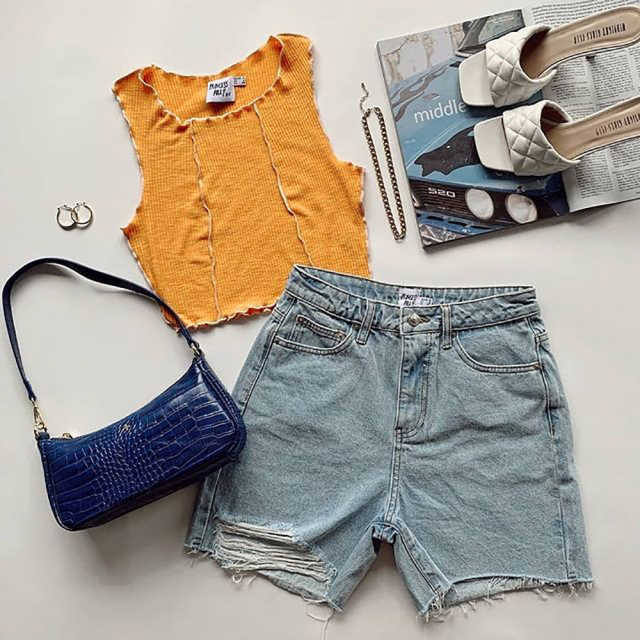 Yellow Cotton Blend Sleeveless Crop Tank TQK250135-7