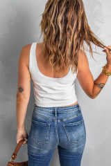 White V Neck Tank Top LC2565000-1