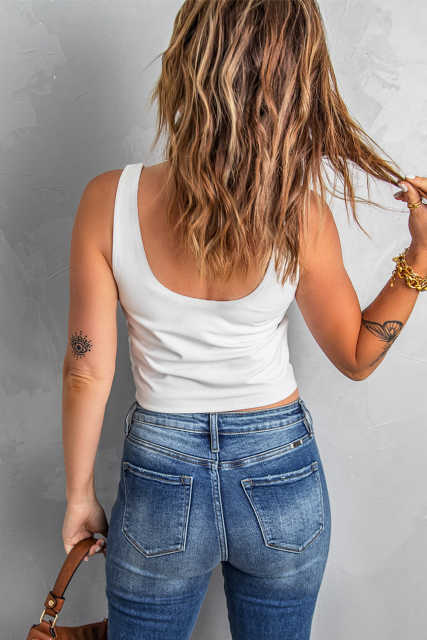 White V Neck Tank Top LC2565000-1