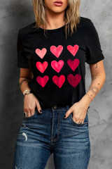 Black Valentine's Day Heart Graphic Tee LC25219392-2