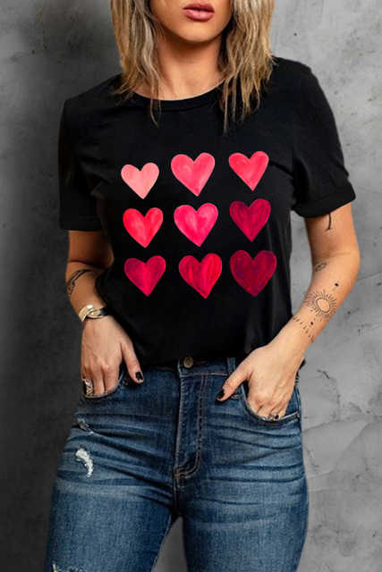 Black Valentine's Day Heart Graphic Tee LC25219392-2