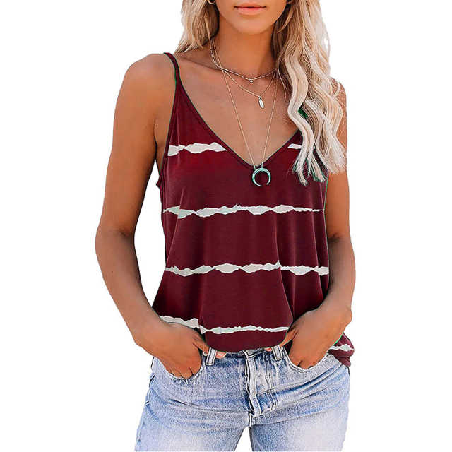 Wine Red Stripes Adjustable Straps Tank TQK250139-23