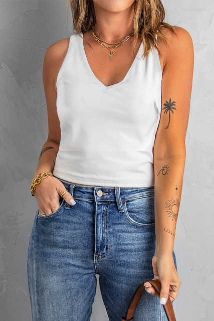 White V Neck Tank Top LC2565000-1