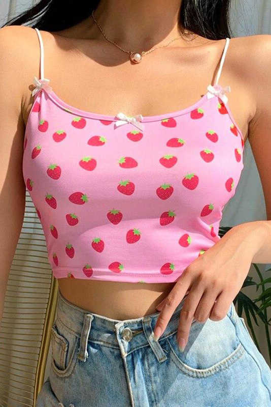 Strawberry Print Crop Spaghetti Straps Camisole LC256900-10