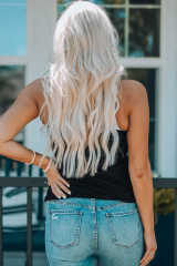 Black Scoop Neck Basic Solid Tank Top LC256372-2