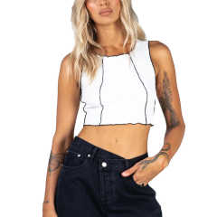 White Cotton Blend Sleeveless Crop Tank TQK250135-1