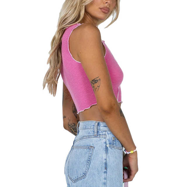Pink Cotton Blend Sleeveless Crop Tank TQK250135-10