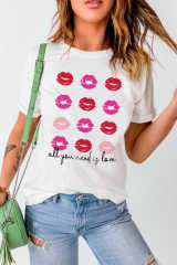 White all you need is love Valentines Kisses Graphic Tee LC25219470-1