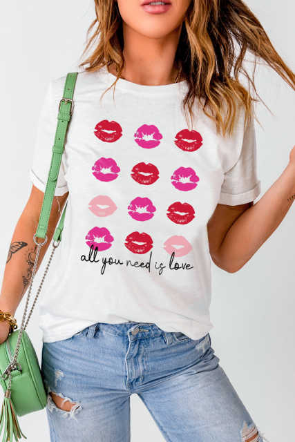 White all you need is love Valentines Kisses Graphic Tee LC25219470-1